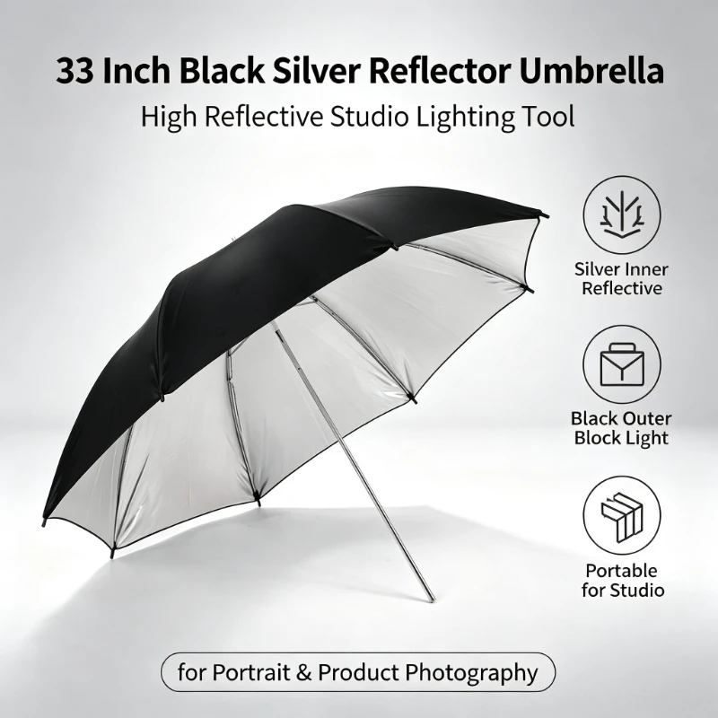 Photography Umbrella - Parasol odblaskowy 33-calowy (83 cm) czarno-srebrny,