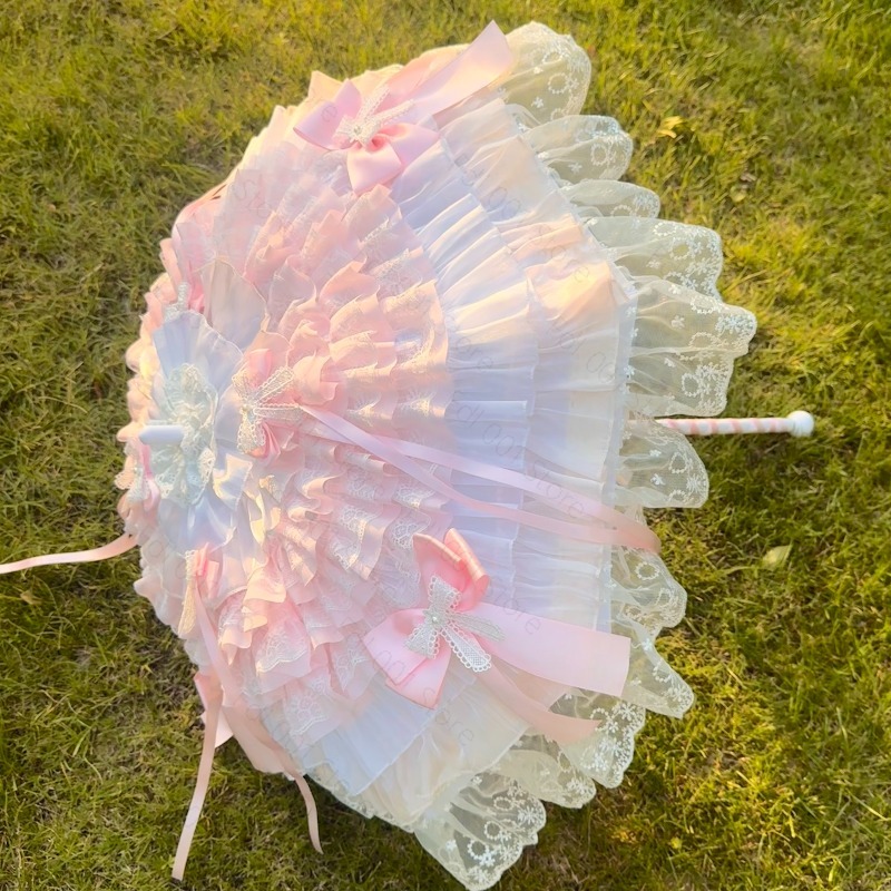 Photography Umbrella - Różowo-biały parasol w kształcie motyla, ręcznie