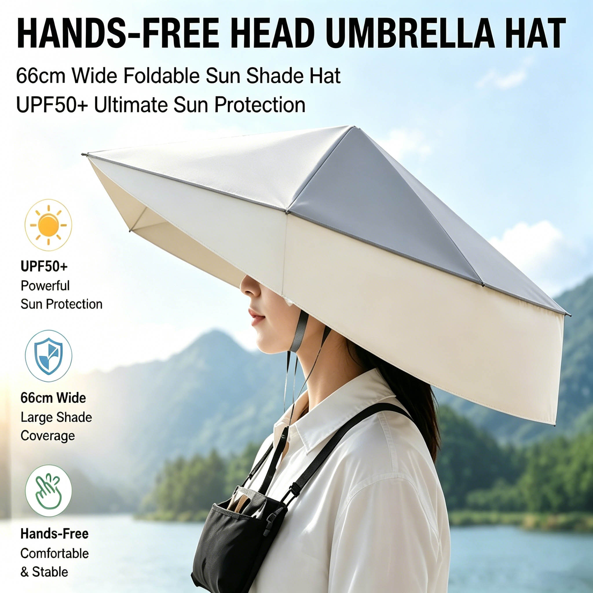 Photography Umbrella - Składany kapelusz-parasol z ochroną UPF50+, szerokość