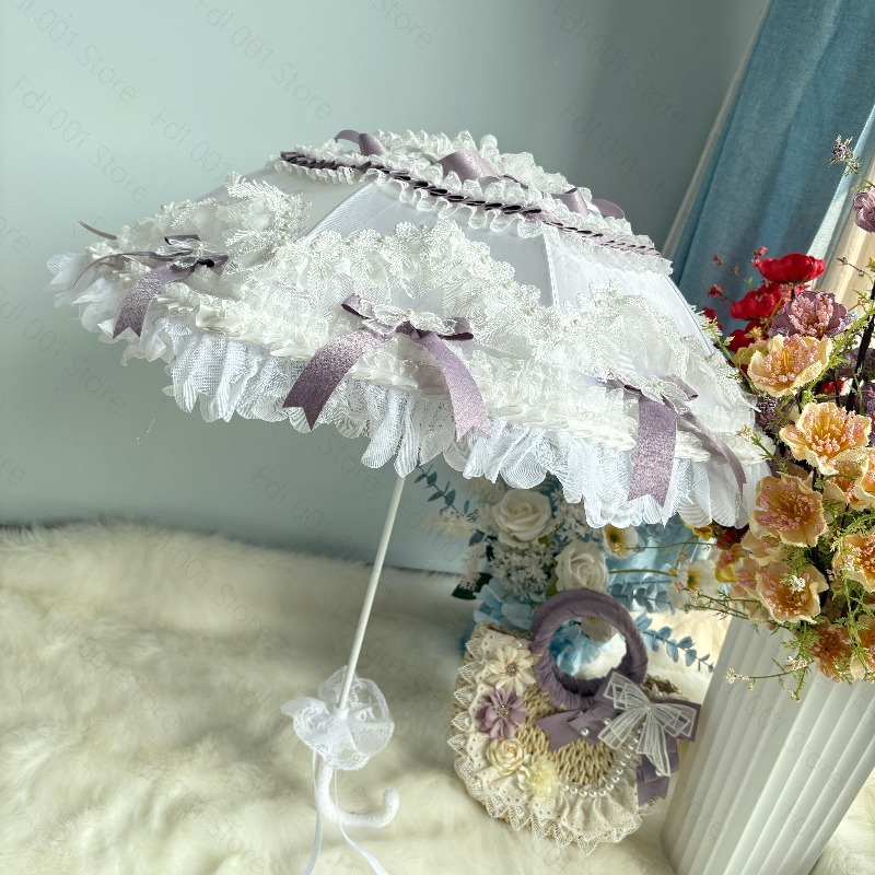 Photography Umbrella - Parasol Lolita Girl Heart Princess, fioletowo-biała
